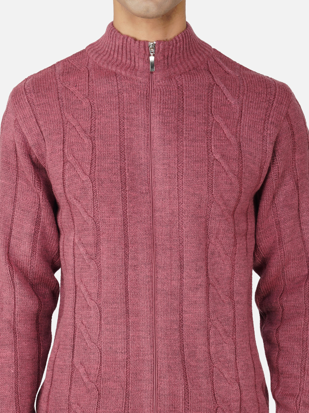 Men Cable Knit Plum Zipper