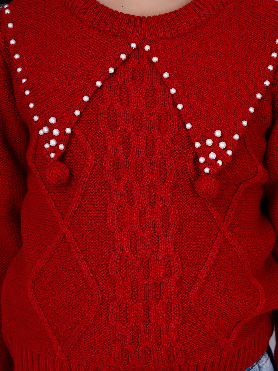 RED PETER PAN COLLARED PULLOVER