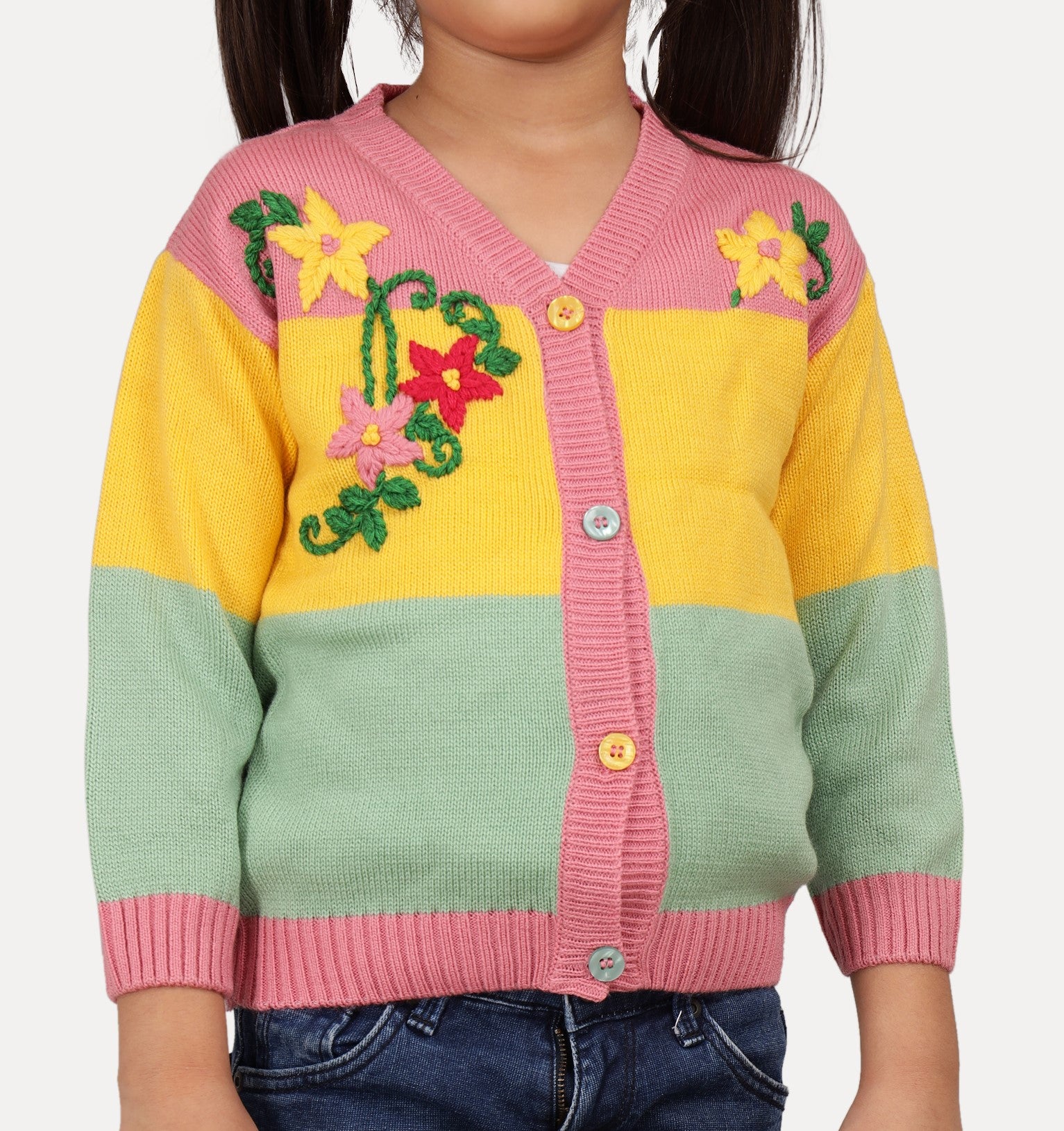 Floret Colour Block Girls Cardigan