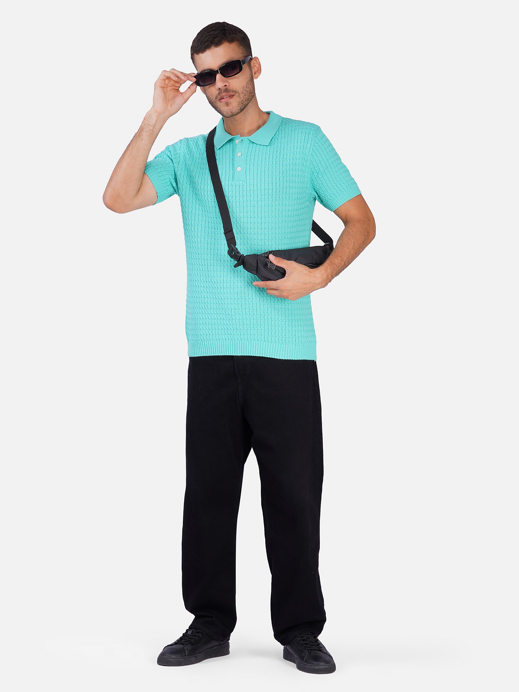 Cable Textured Button Up Polo