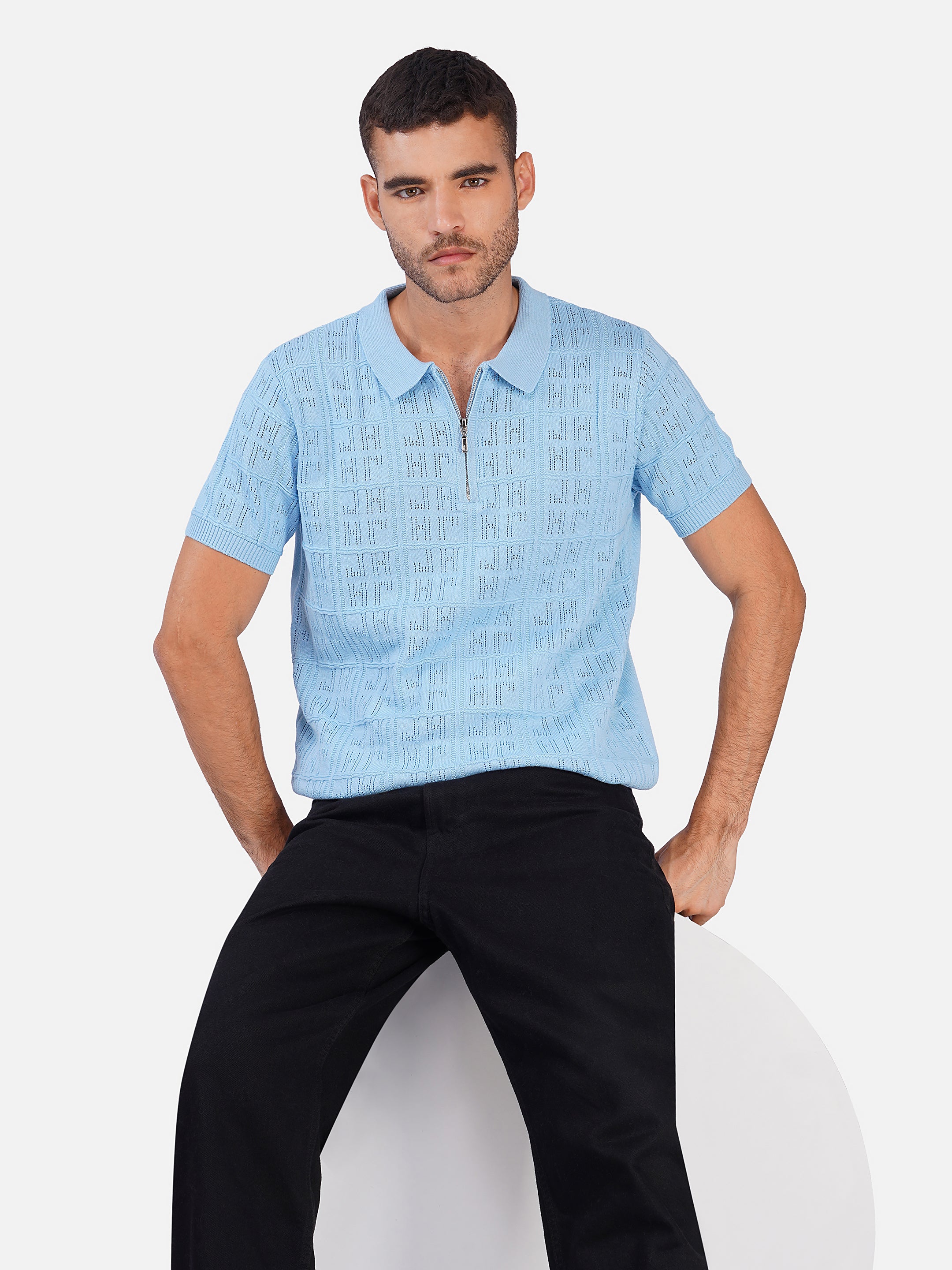 Joe Hazel Geometric Zipper Polo