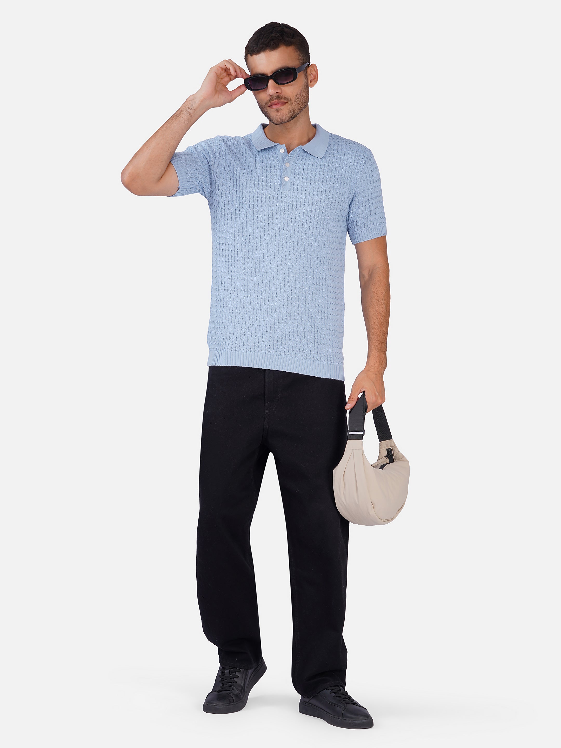 Cable Textured Button Up Polo