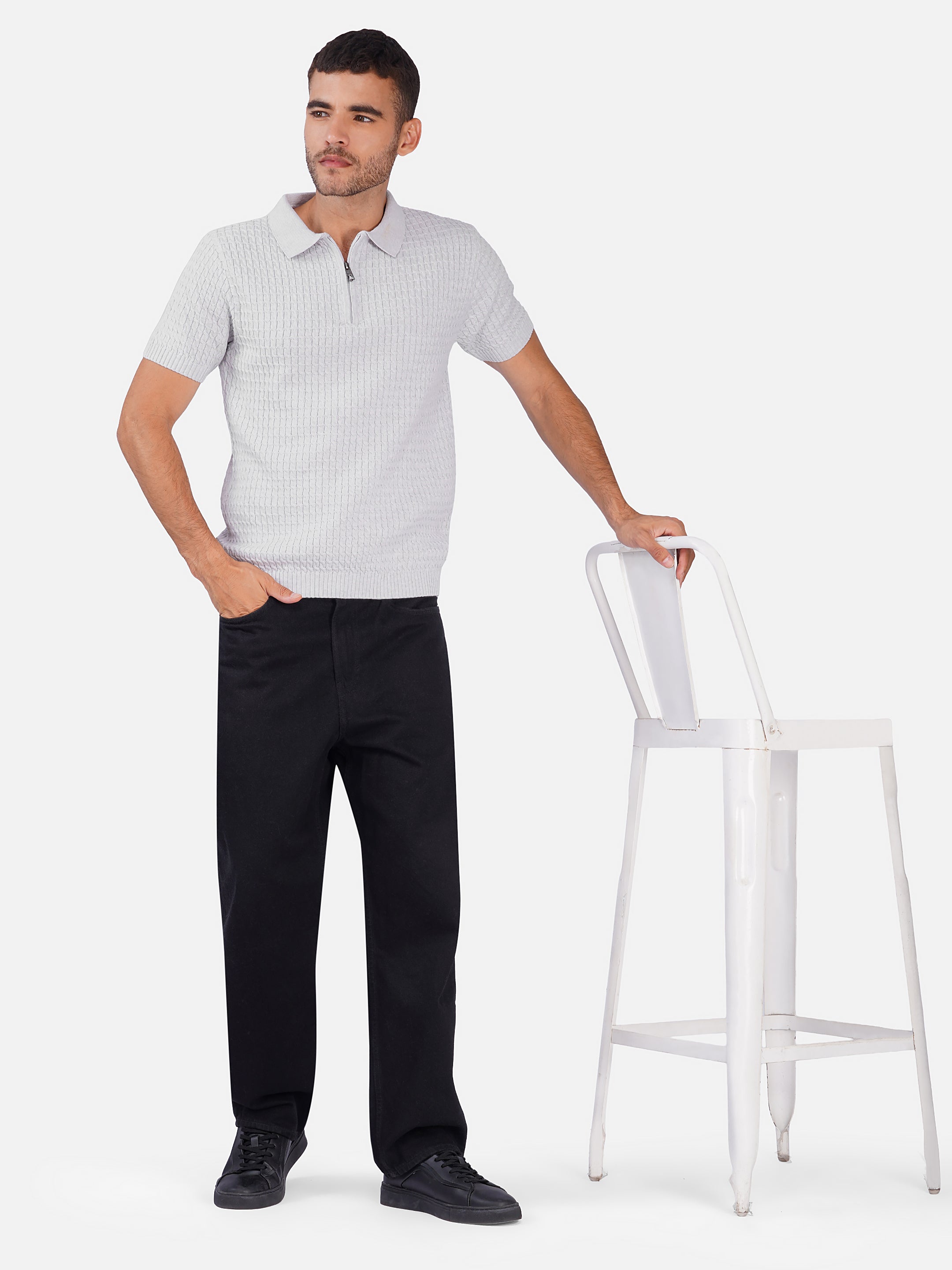 Cable Textured Half Zipper Polo