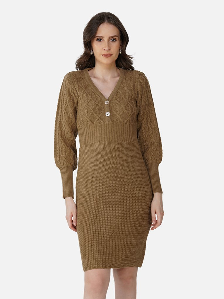 Cappuccino Balloon Sleeve Dress