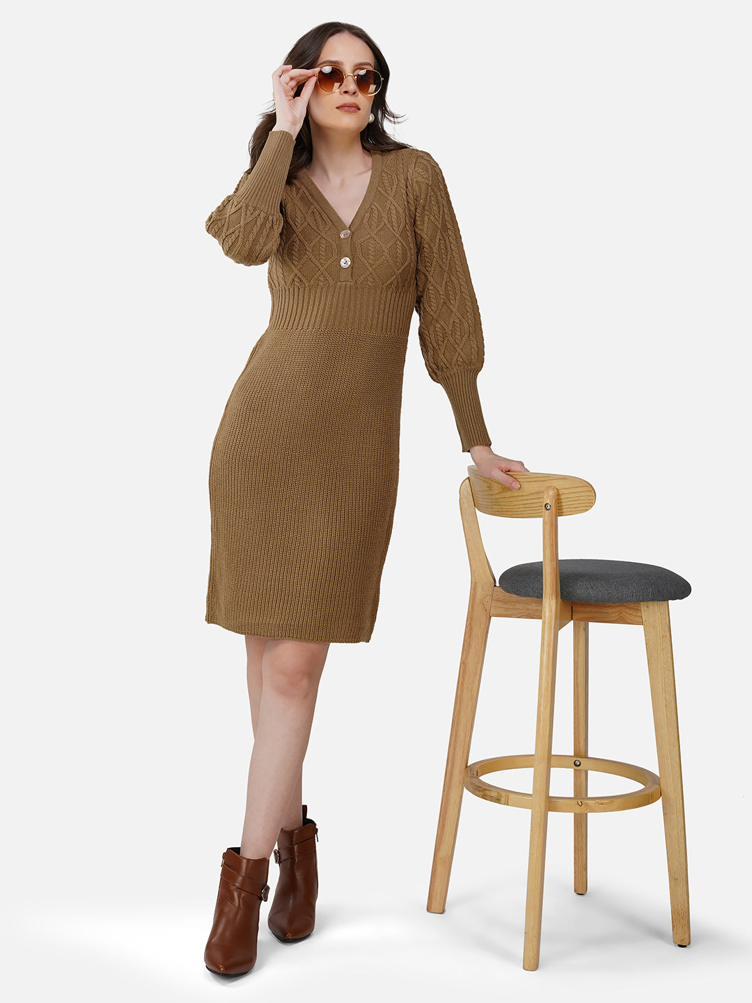 Cappuccino Balloon Sleeve Dress