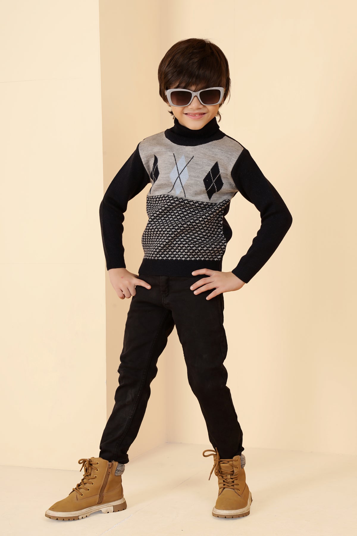 Classic Argyle Knit Turtleneck Pullover