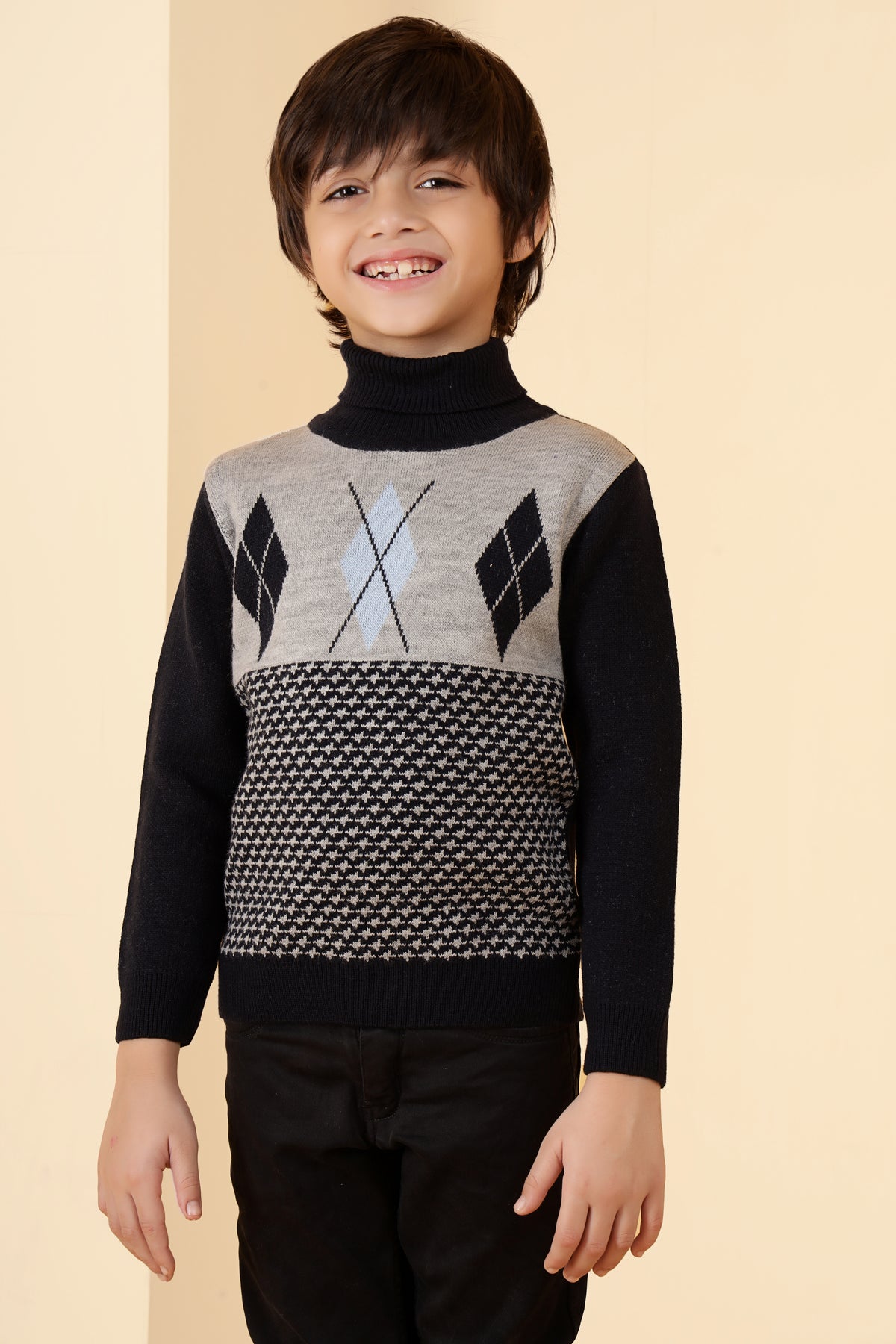 Classic Argyle Knit Turtleneck Pullover