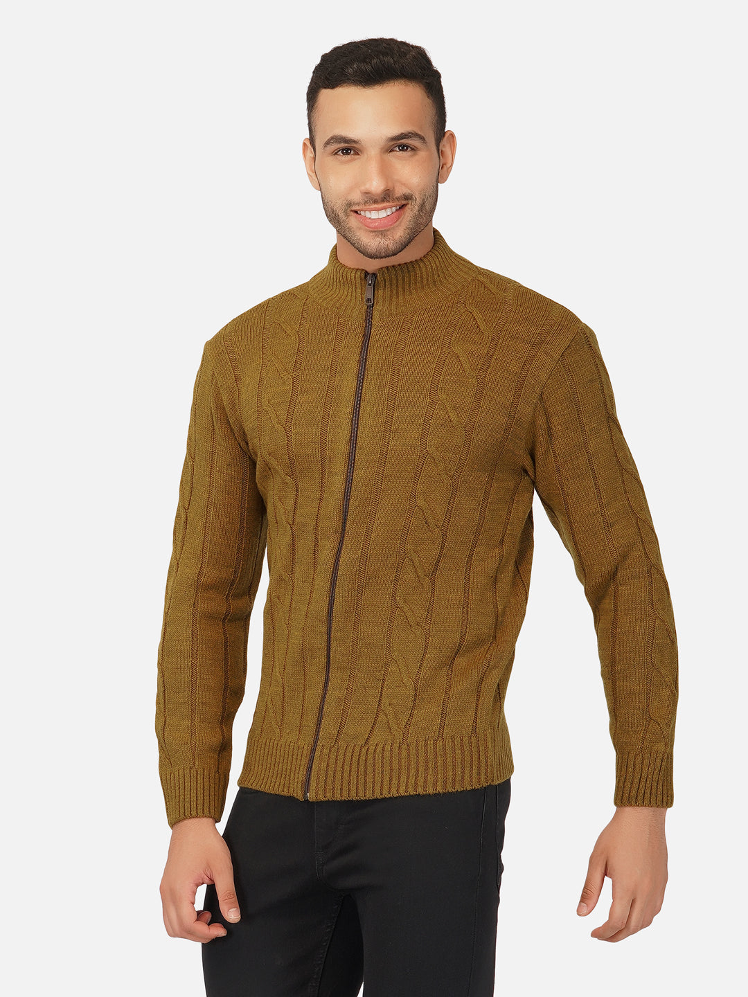 Mustard Cabel Knit Zipper