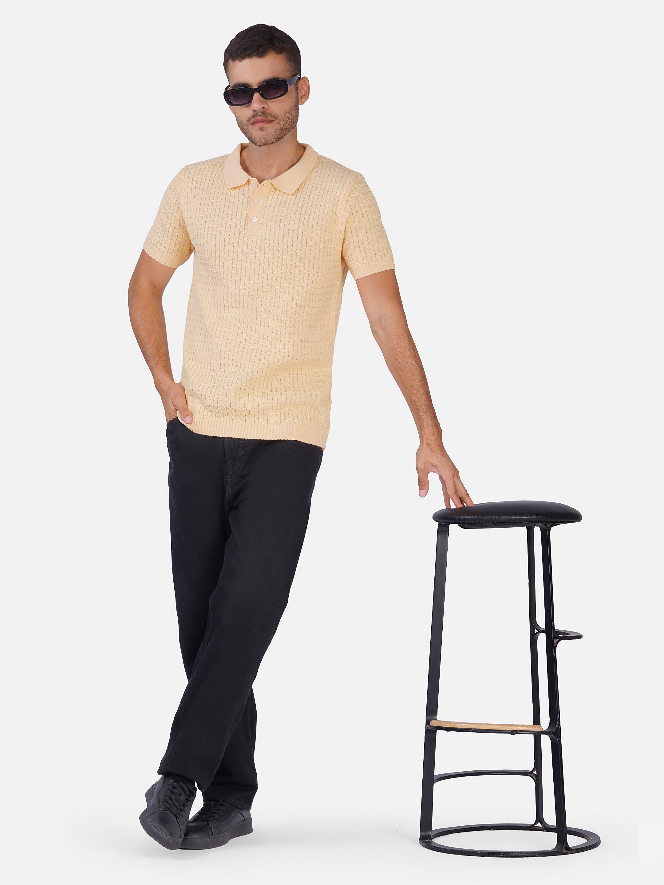 Cable Textured Button Up Polo