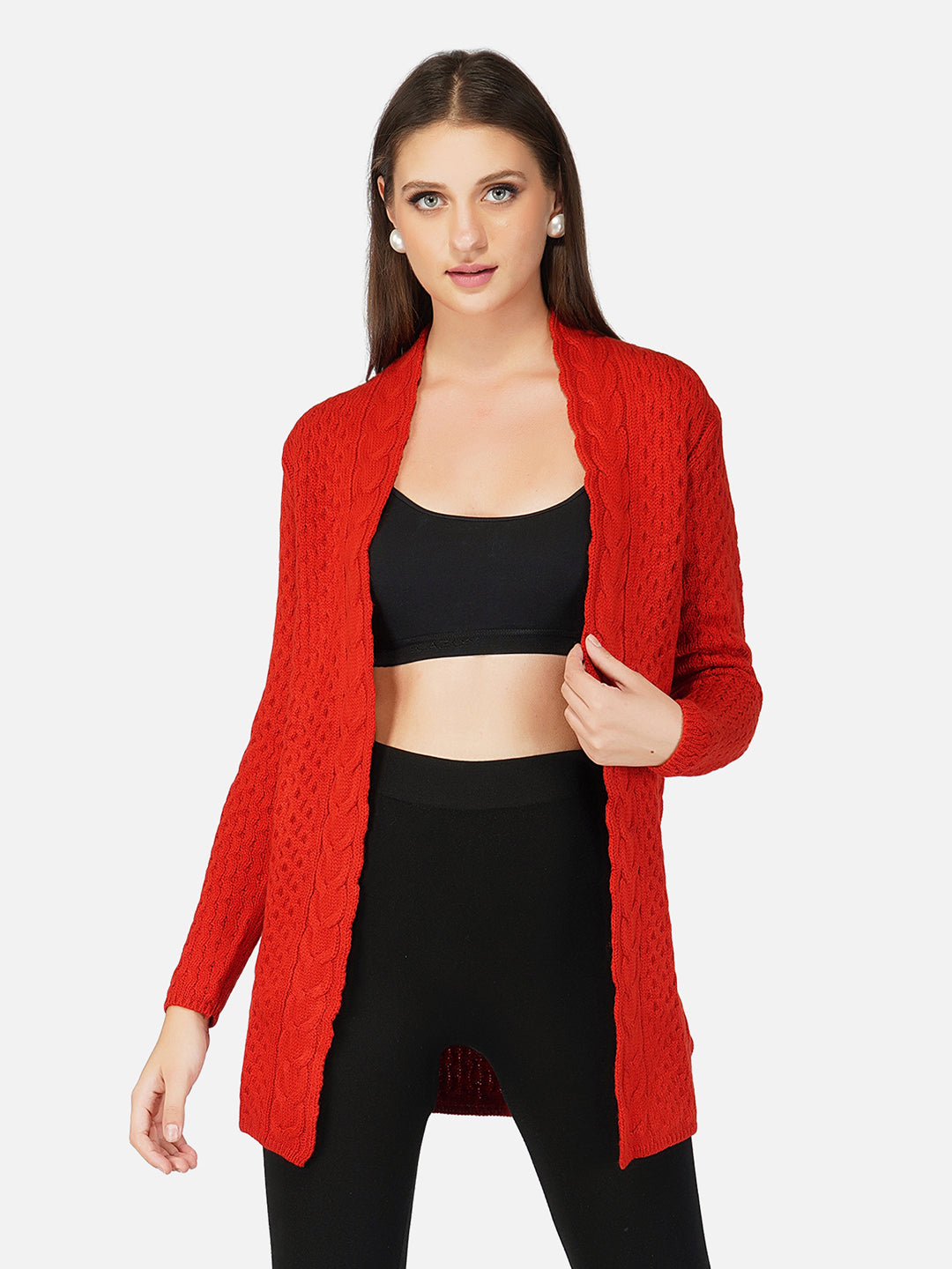 Women Rust Colour Chunky Cable Knit Shrug