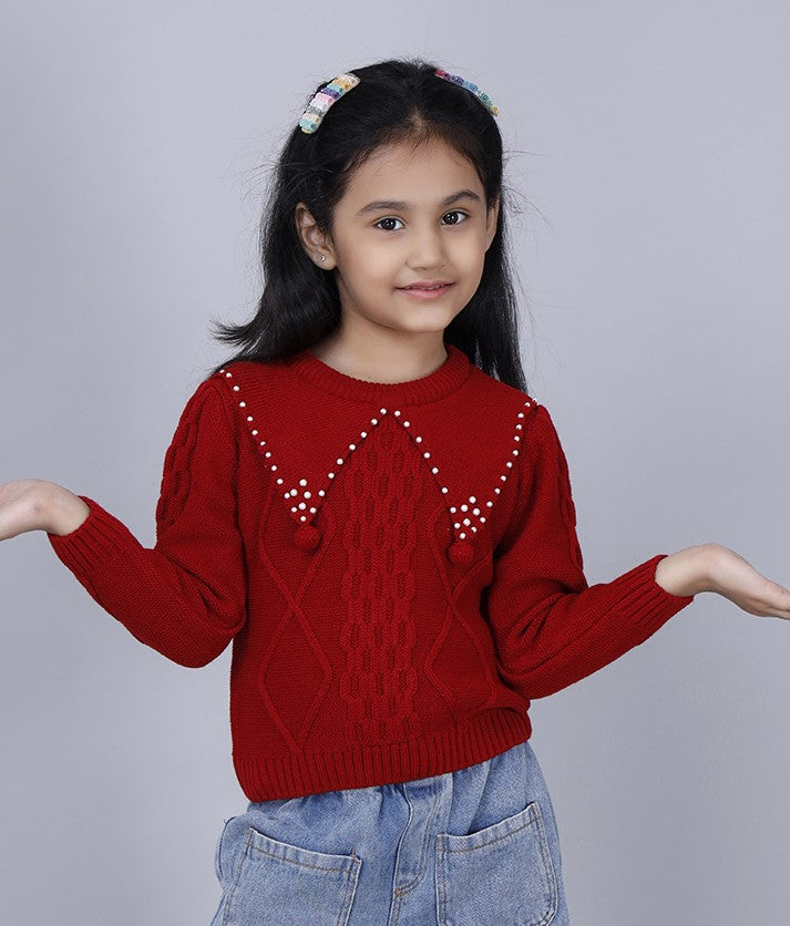 RED PETER PAN COLLARED PULLOVER