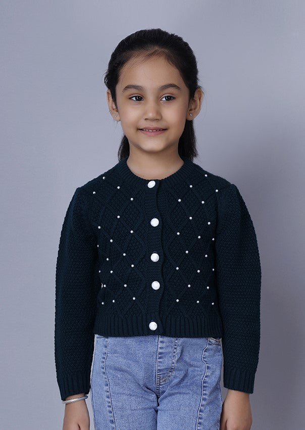 NAVY ARGYLE PEARLY CARDIGAN