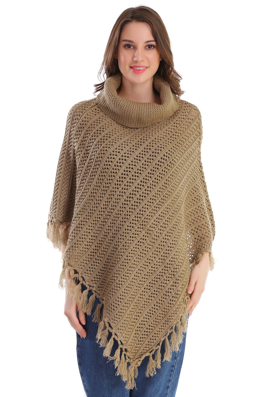 BEIGE HIGH NECK PONCHO