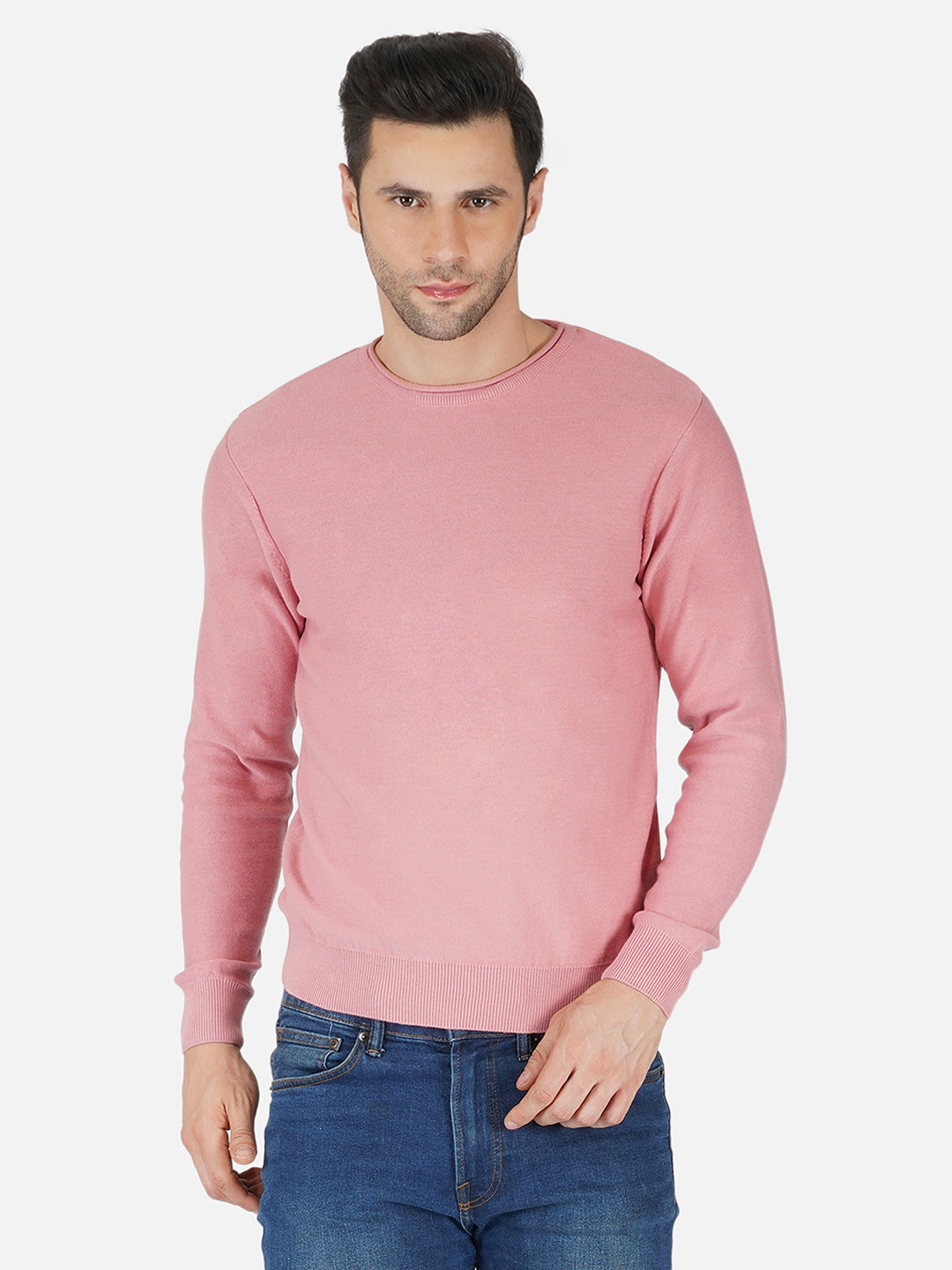 Men Solid Pink Pullover