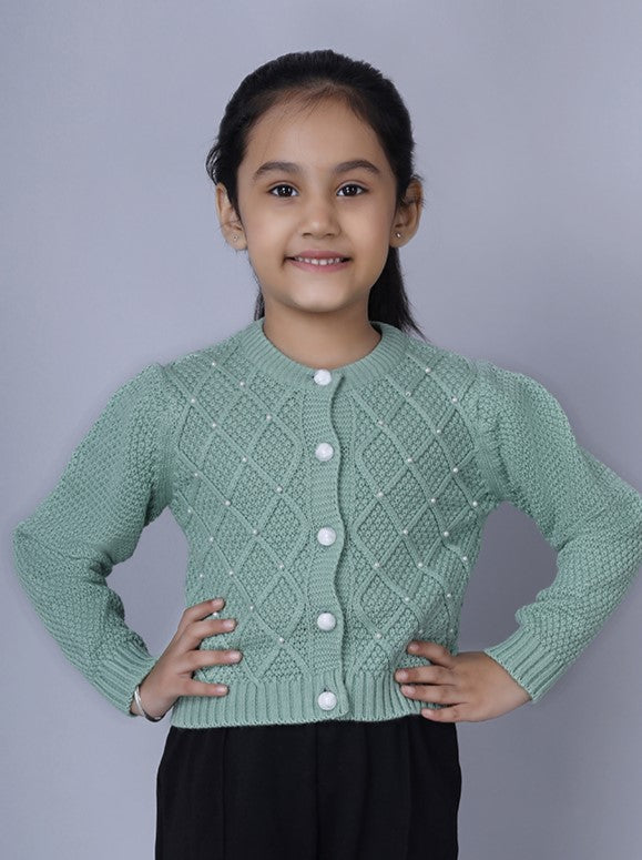 SEAGREEN ARGYLE PEARLY CARDIGAN