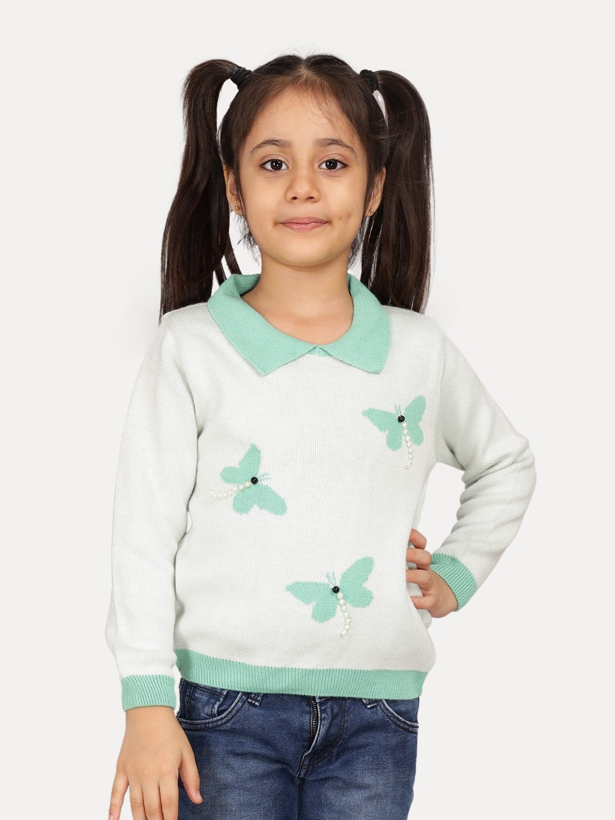 Butterfly Collared Girls Pullover