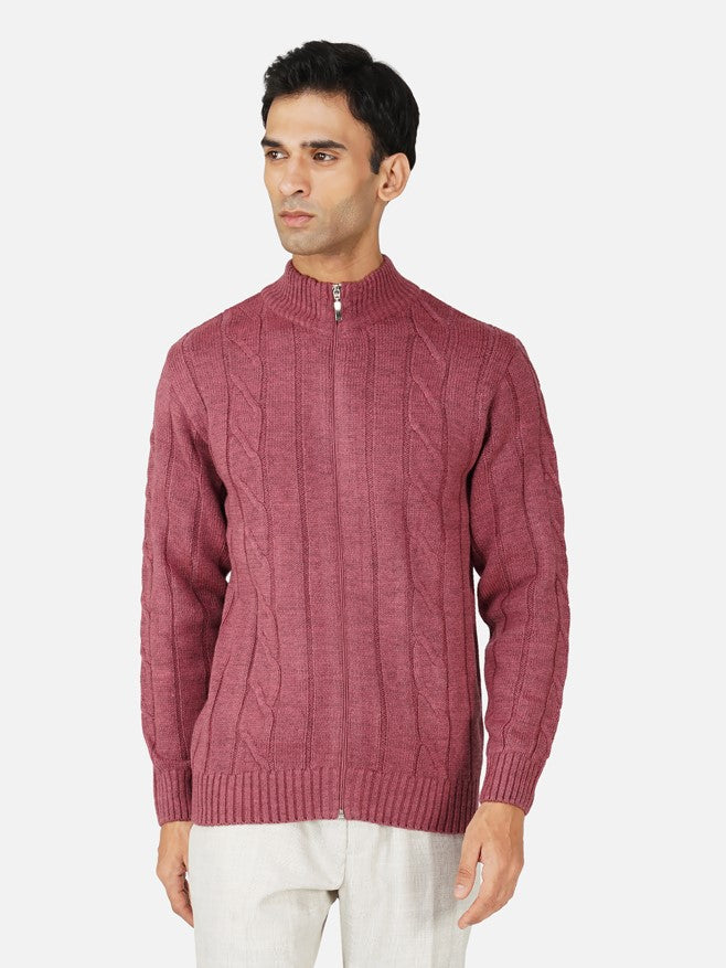Men Cable Knit Striped Cardigan