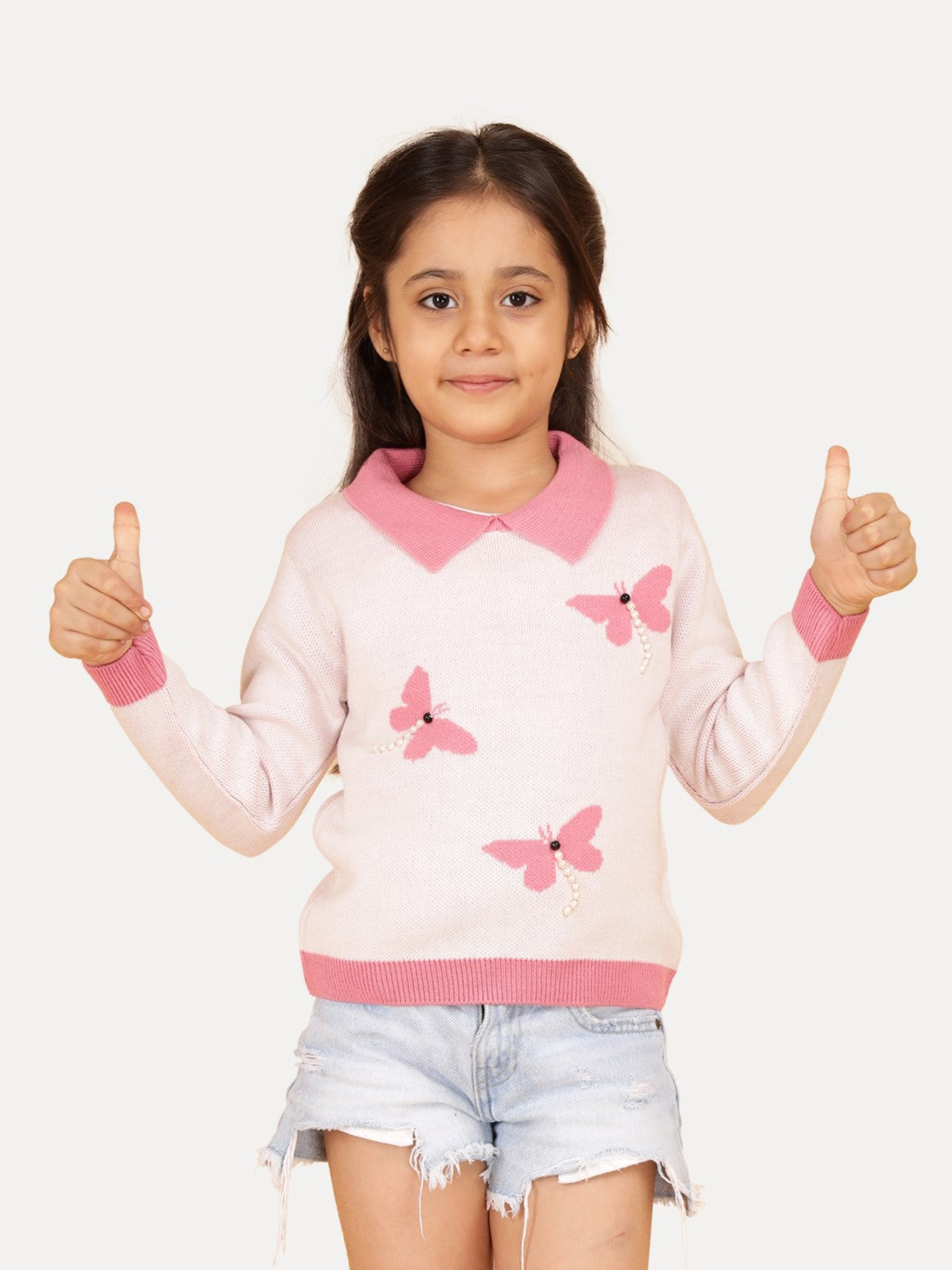 Butterfly Collared Girls Pullover