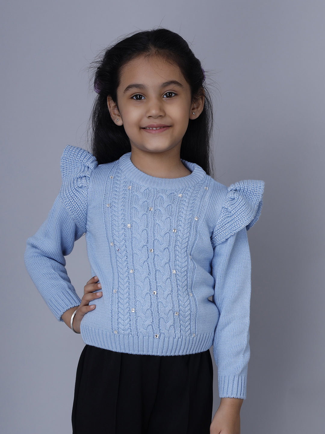 SKY BLUE BUTTER-FRILLY PULLOVER