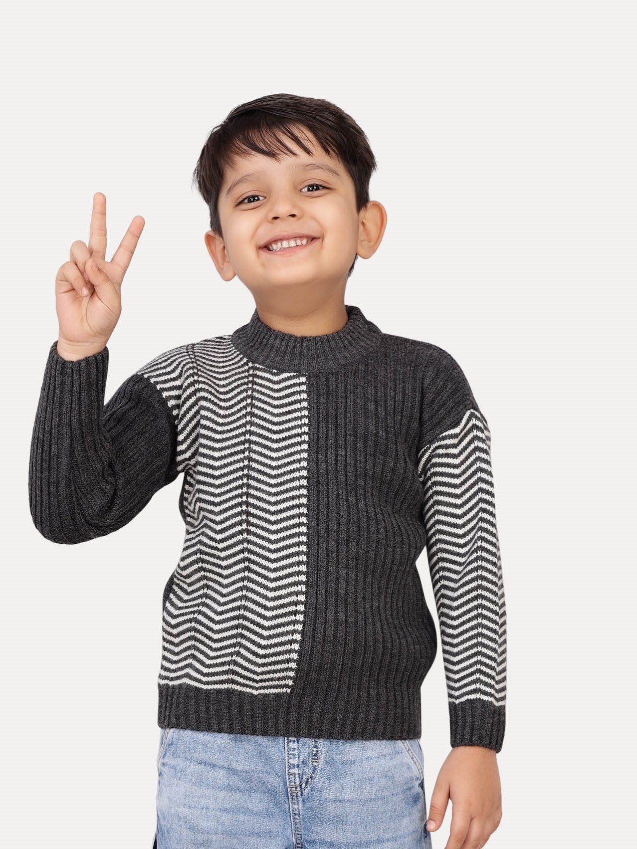 Split Herringbone Boys Sweater