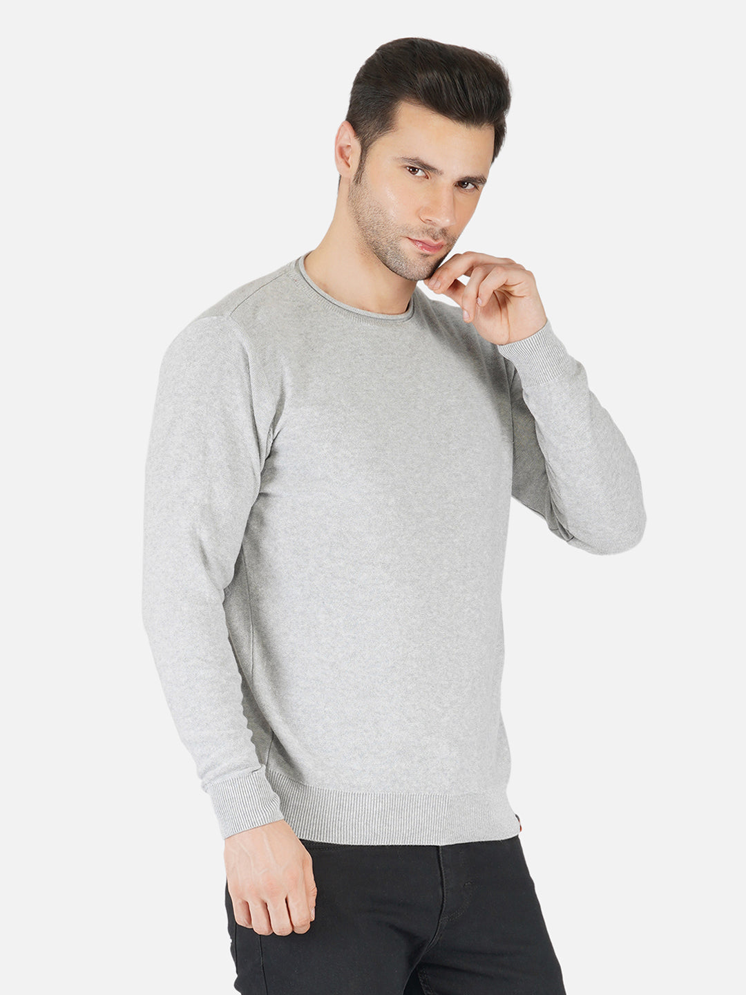 Men Grey Melange Pullover