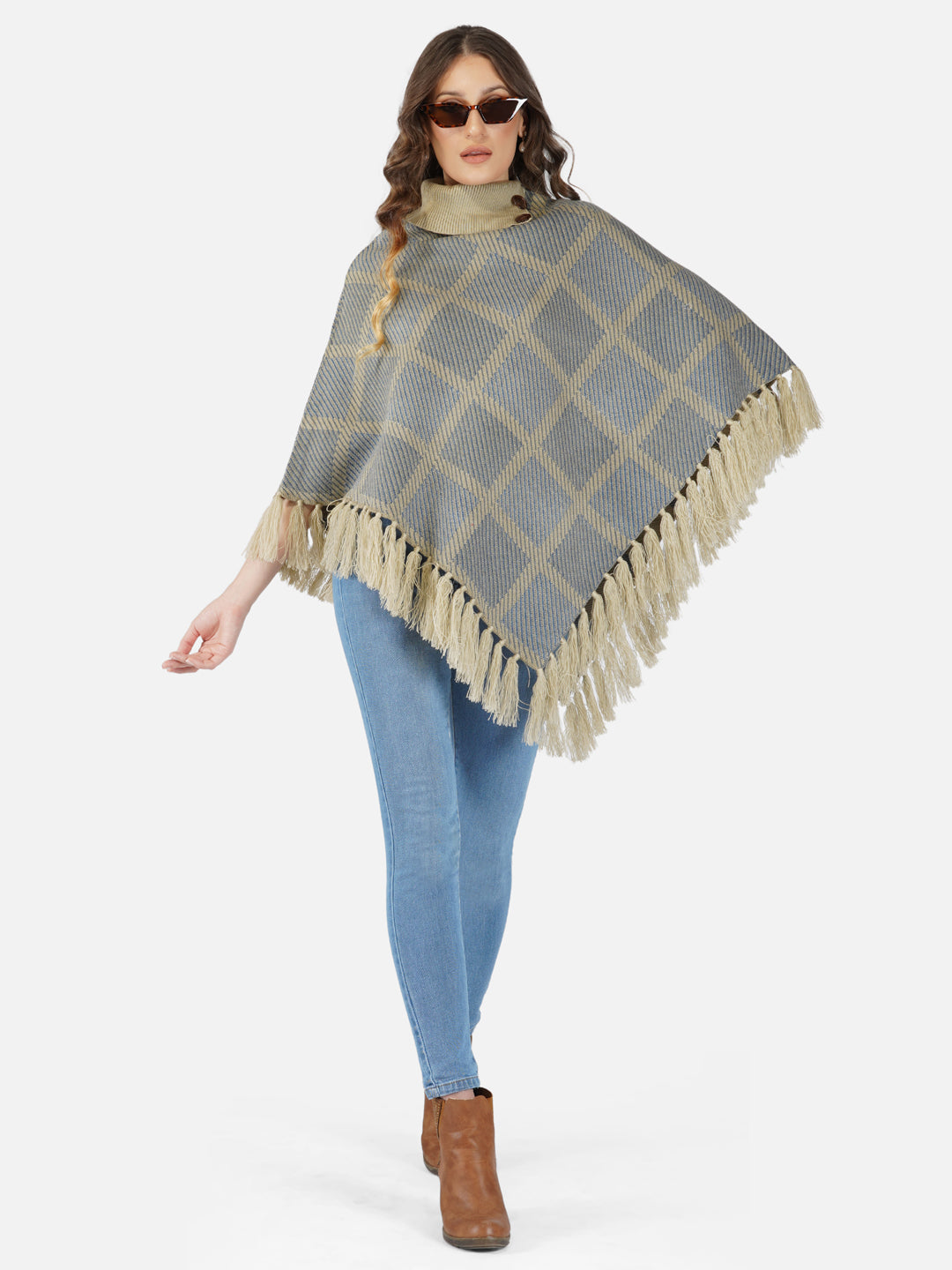 Beige Checked Poncho