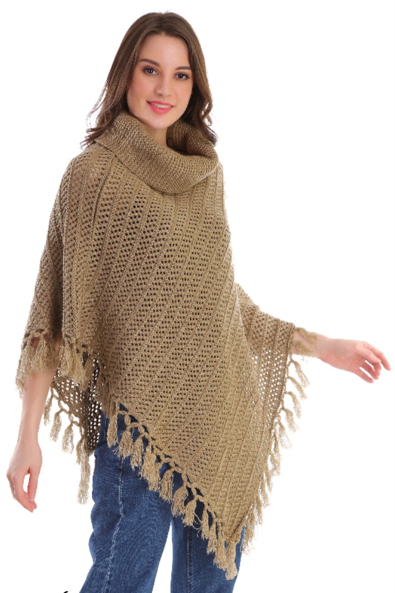 BEIGE HIGH NECK PONCHO