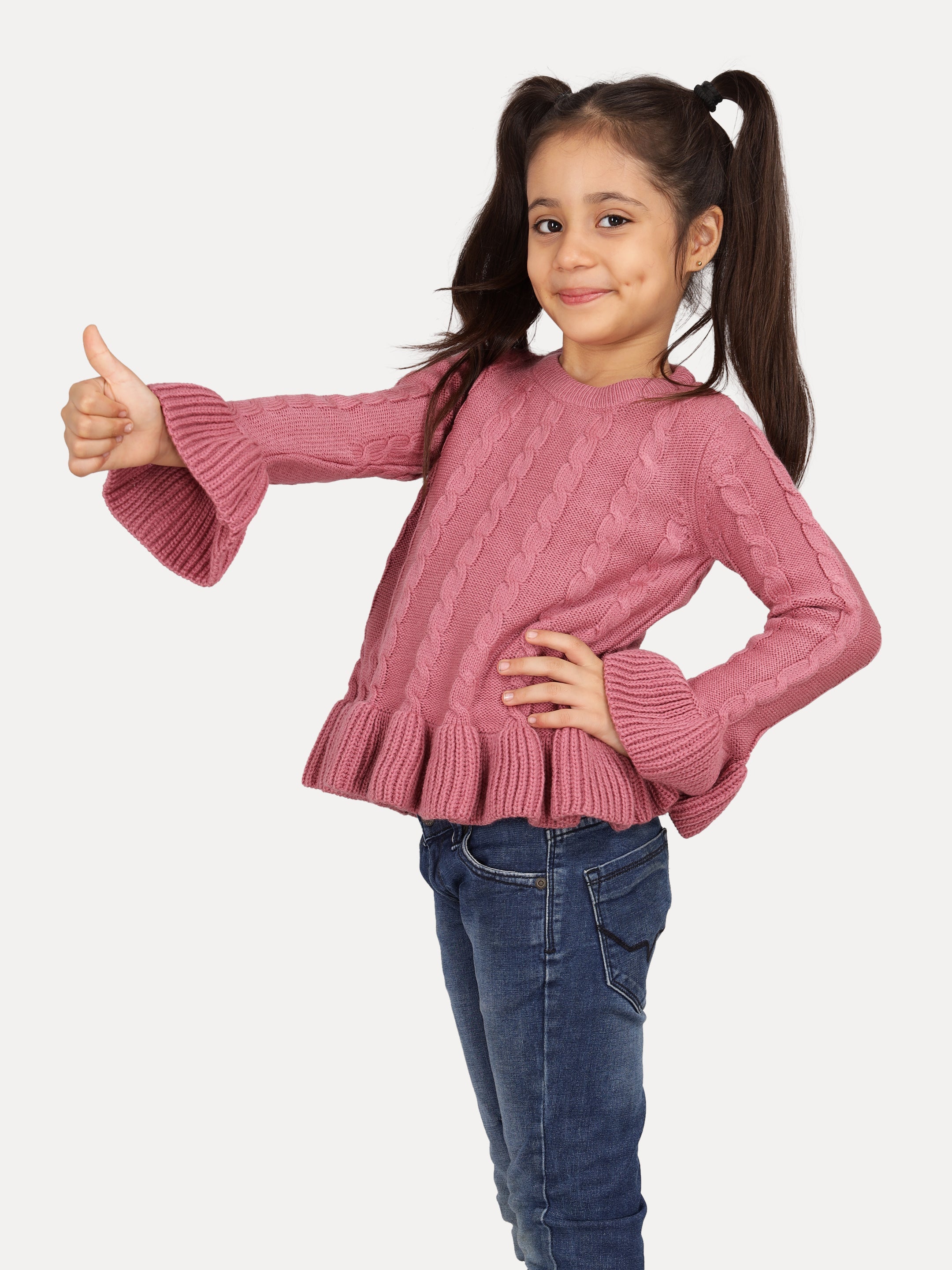 Cable Frilly Girls Pullover