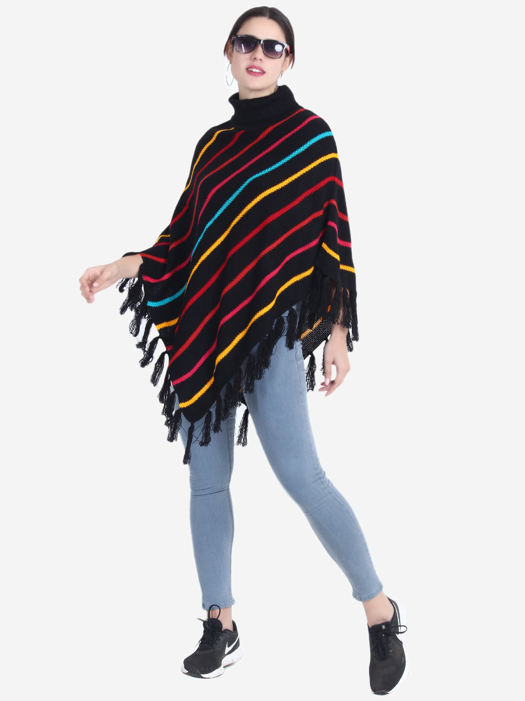 Striped Turtle Neck Poncho