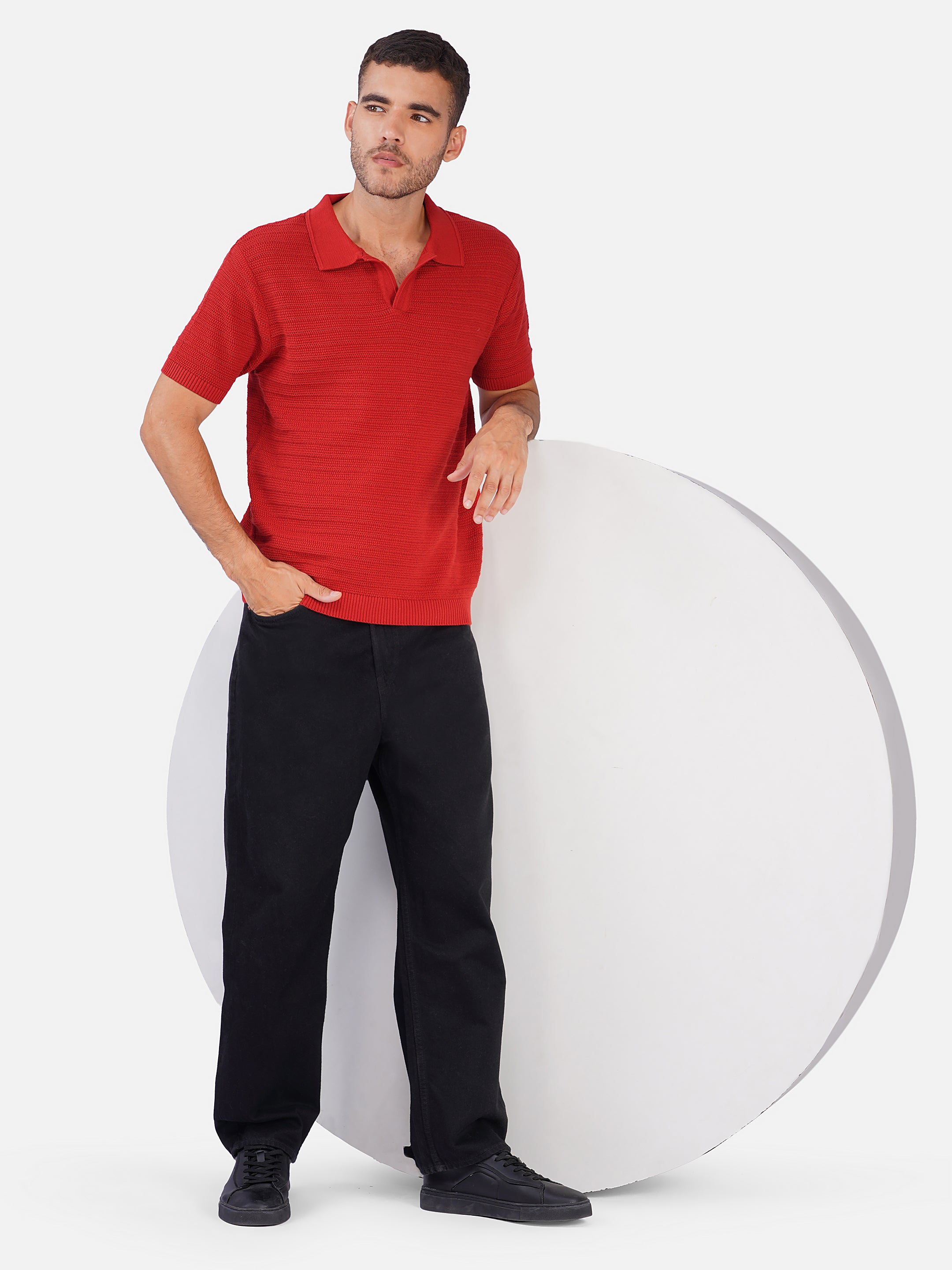 Ridge Knit Textured Polo