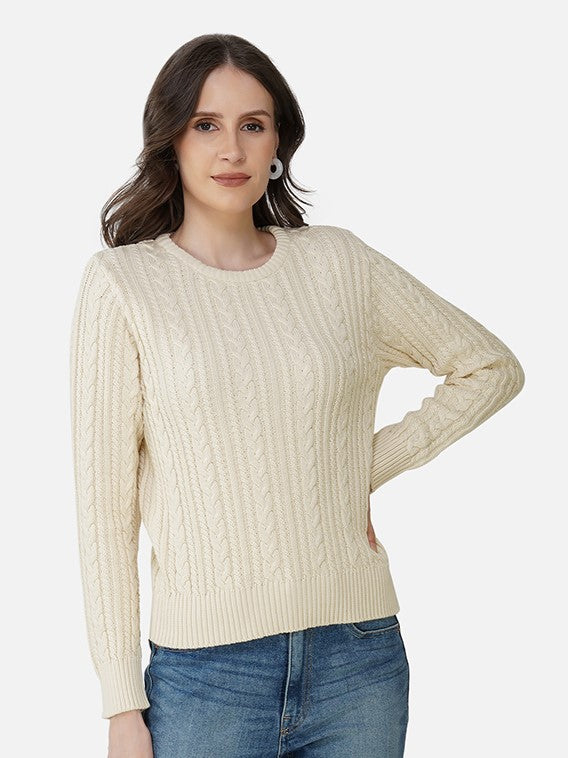 Ecru Cable Knit Pullover