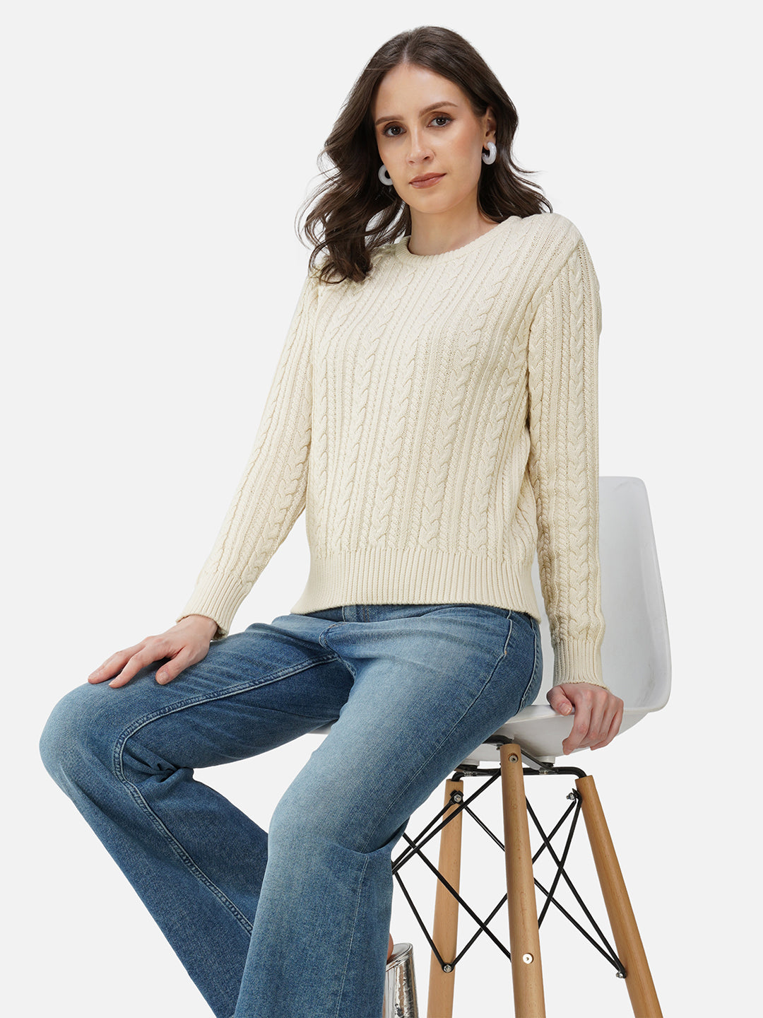 Ecru Cable Knit Pullover