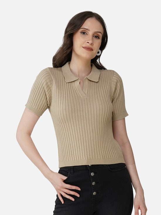 Ribbed Wafer Knit Polo