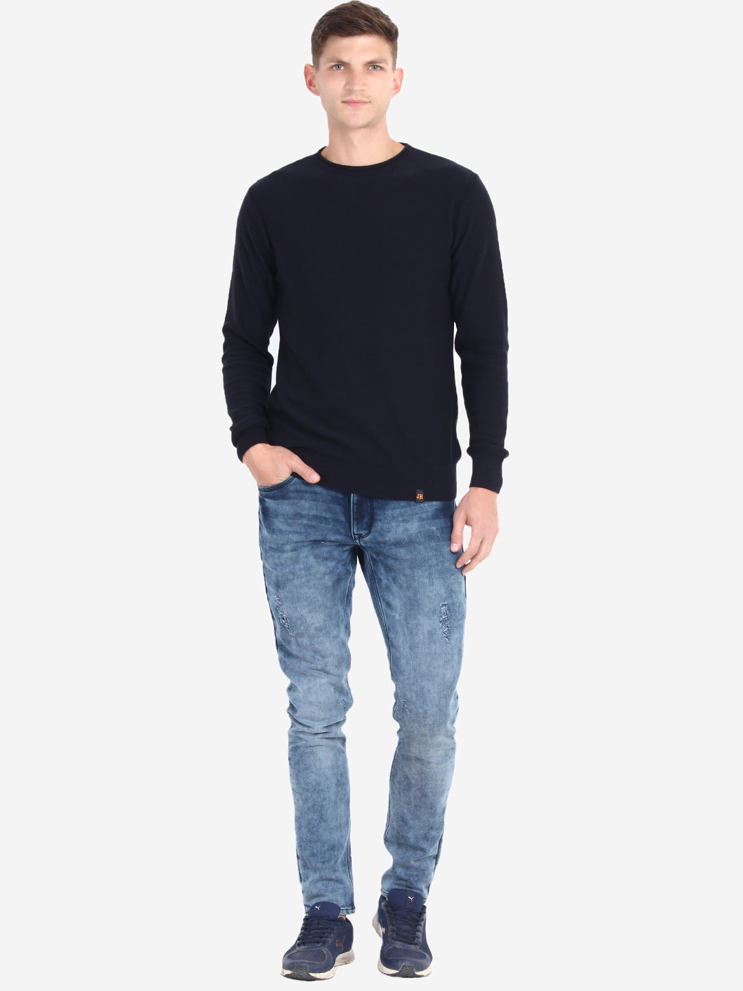 Men Solid Navy Pullover