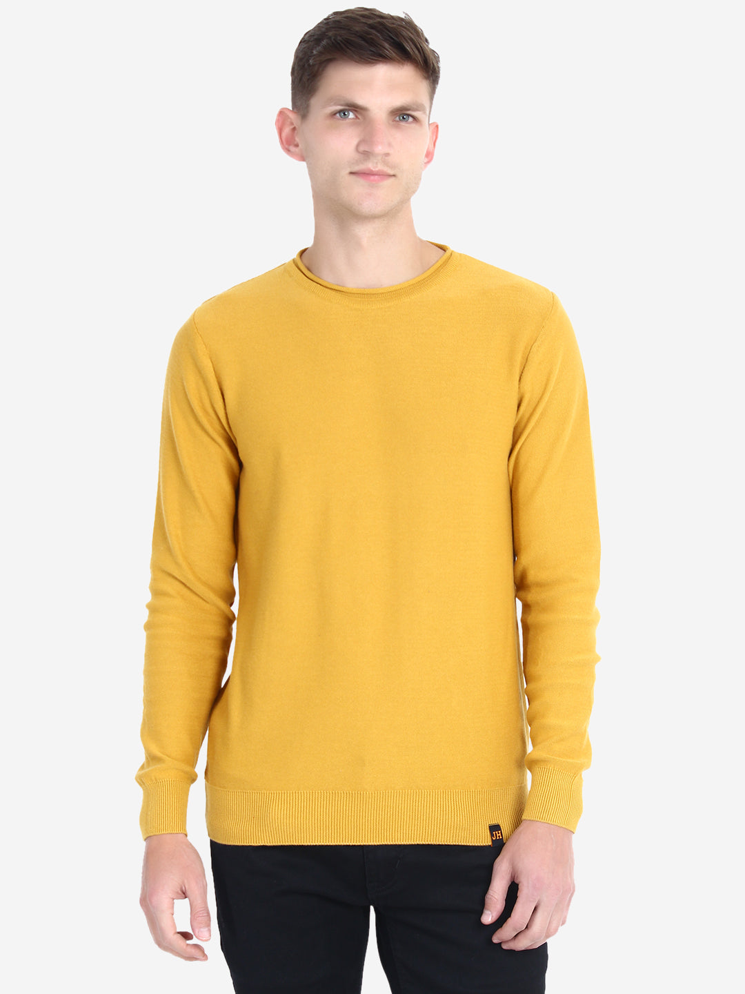 Men Solid Mustard Pullover