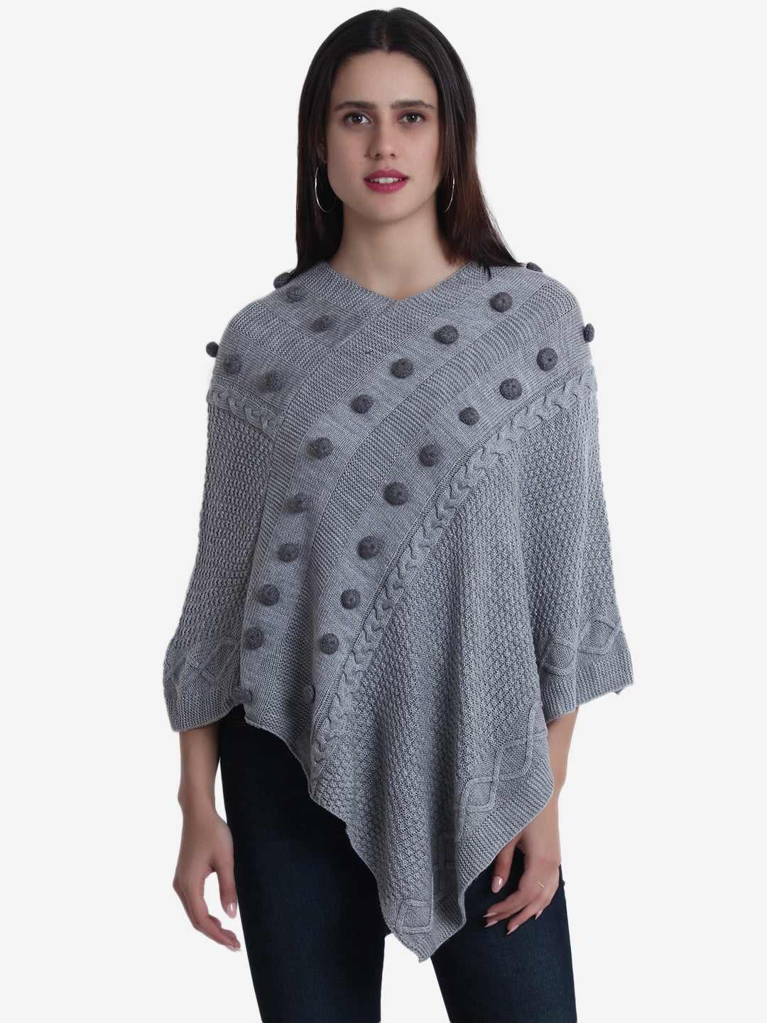 GREY HAND CRAFTED BOBBLE PONCHO