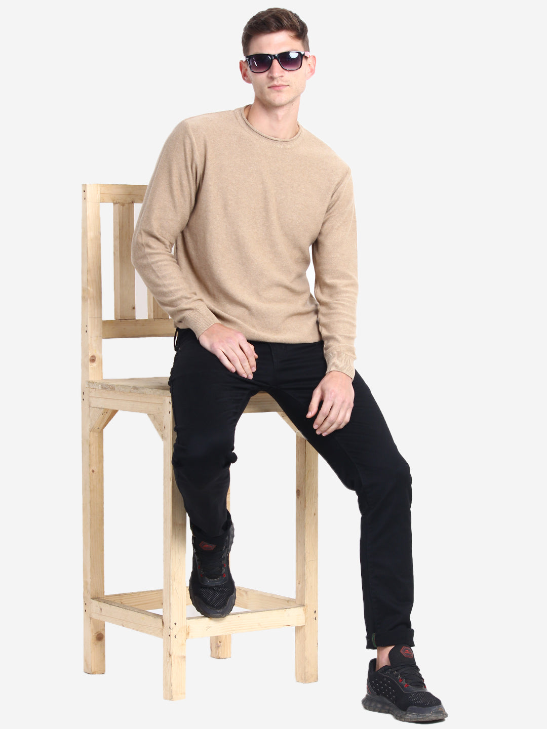 Men Solid Tan Pullover