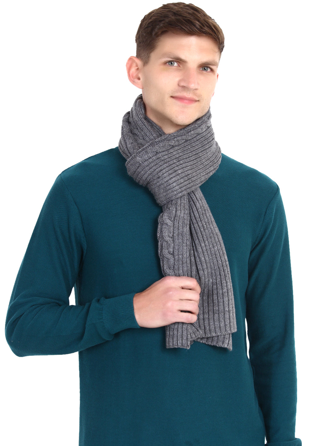 Men Grey Ribbed Acrylic Mufflers