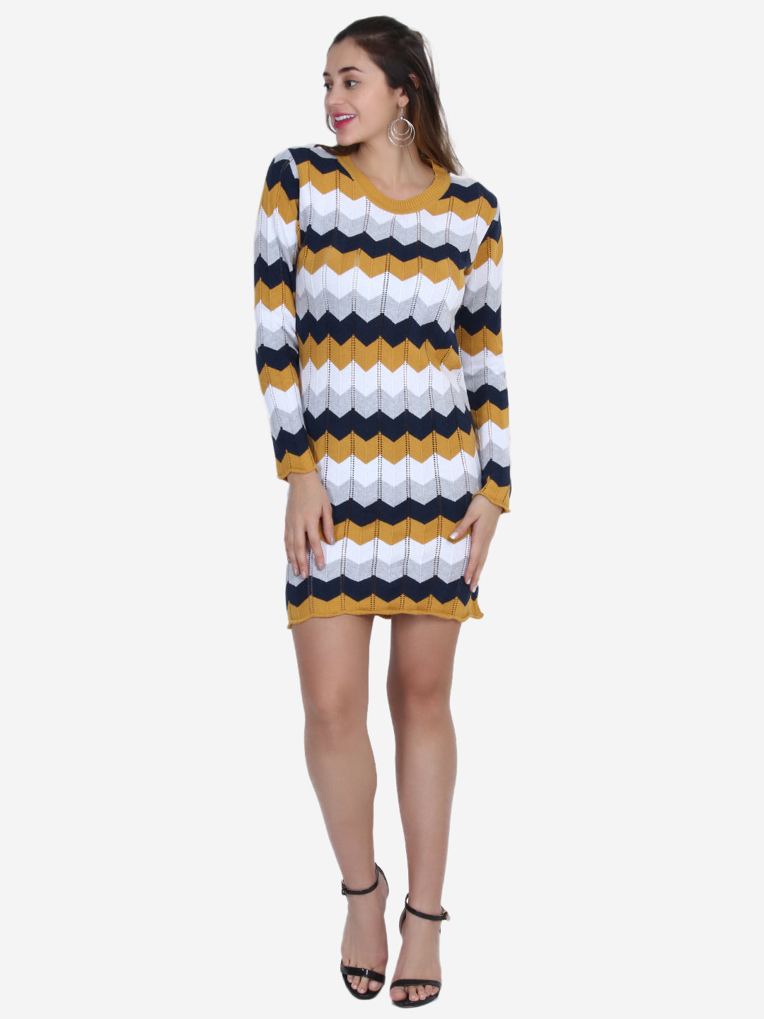 French Riviera Stripe Round Neck Sweater Dress