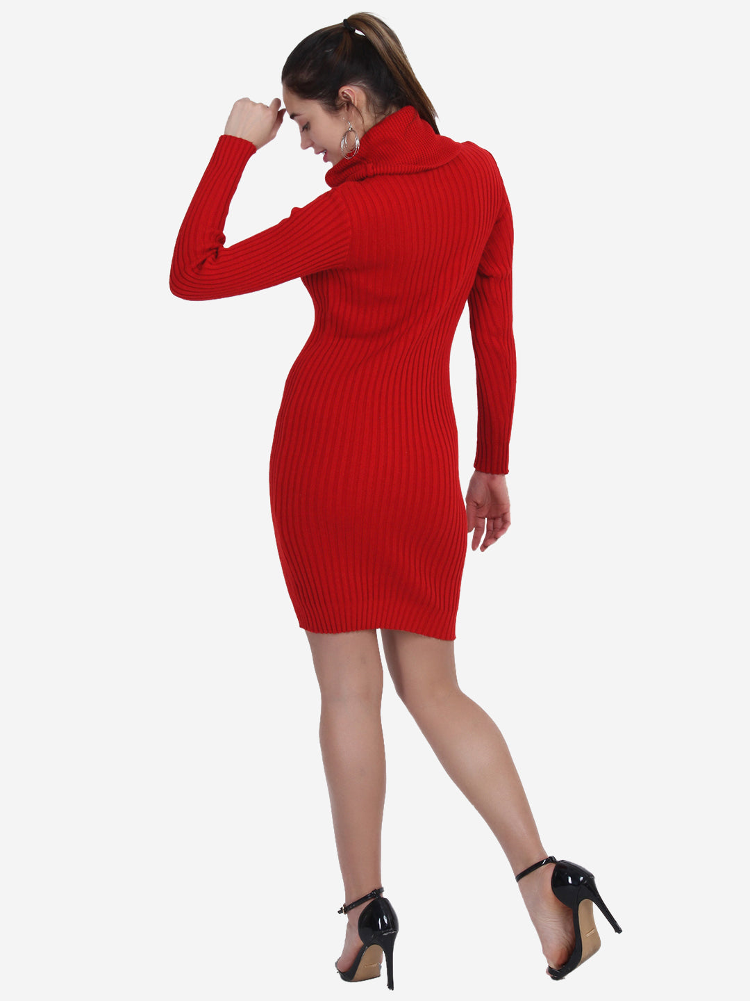 Solid Pure Cotton Cowl Neck Jumper Dress