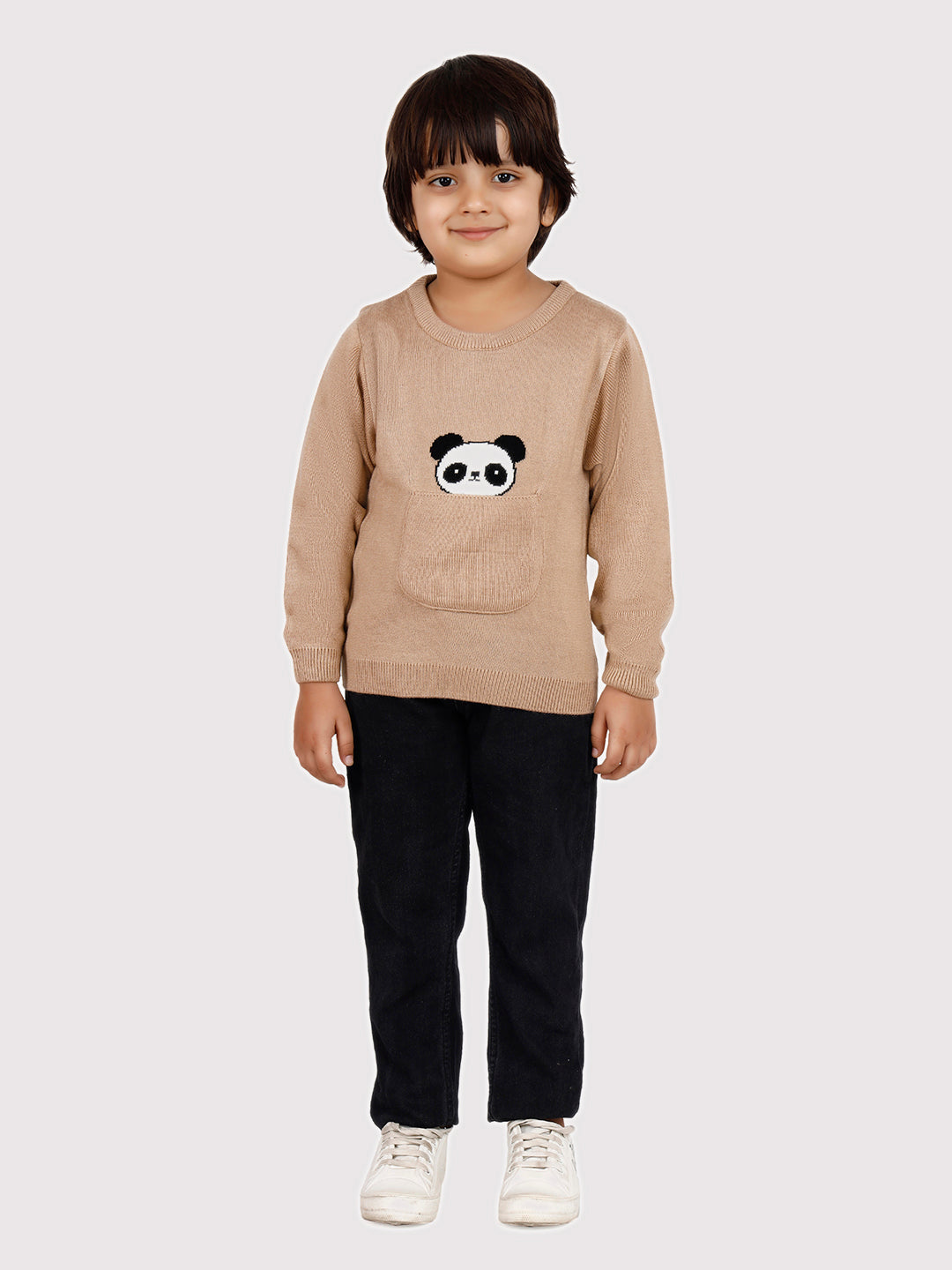 Beige Color Panda Pocket pullover