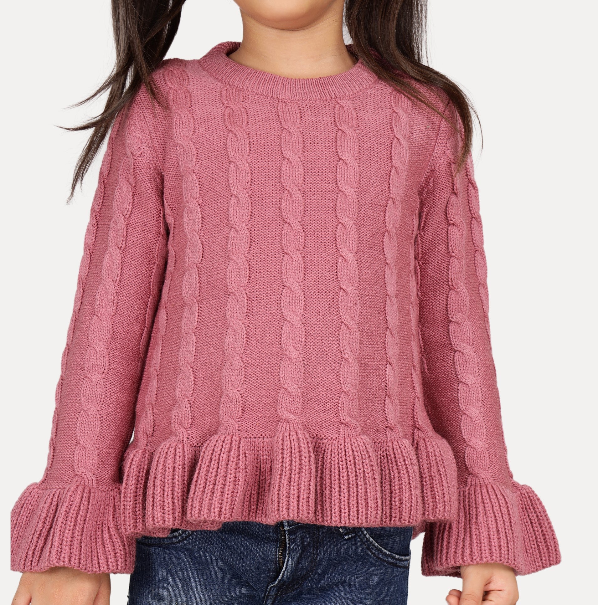 Cable Frilly Girls Pullover