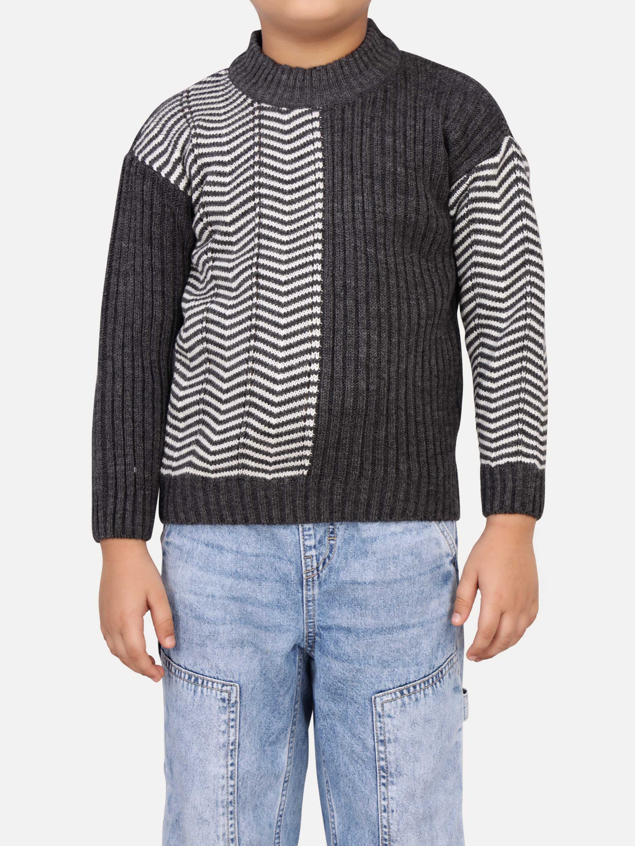 Split Herringbone Boys Sweater