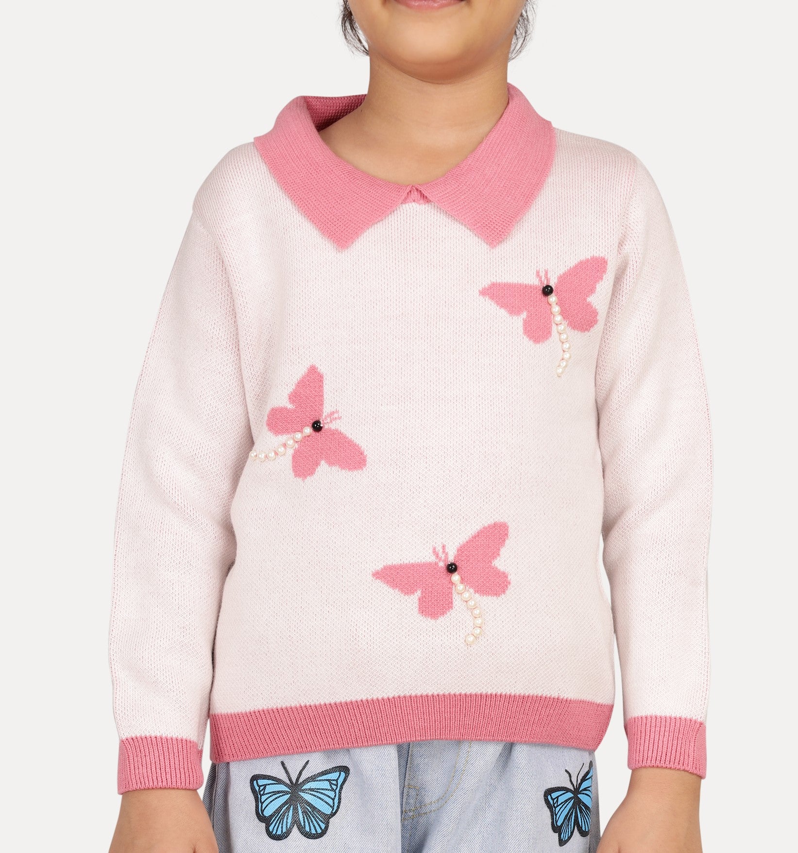 Butterfly Collared Girls Pullover