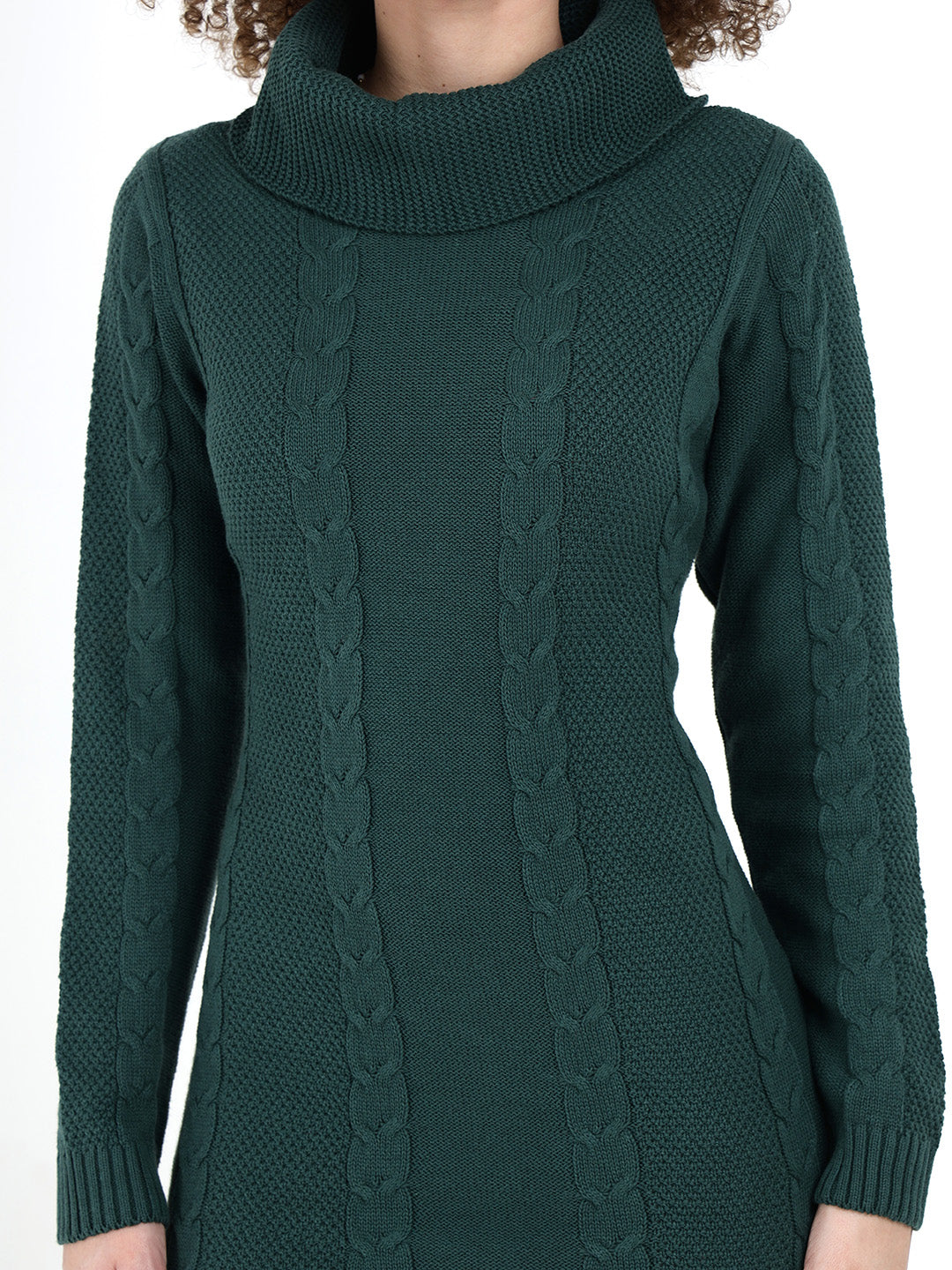 Green Cable Knit Cowl Neck Dress