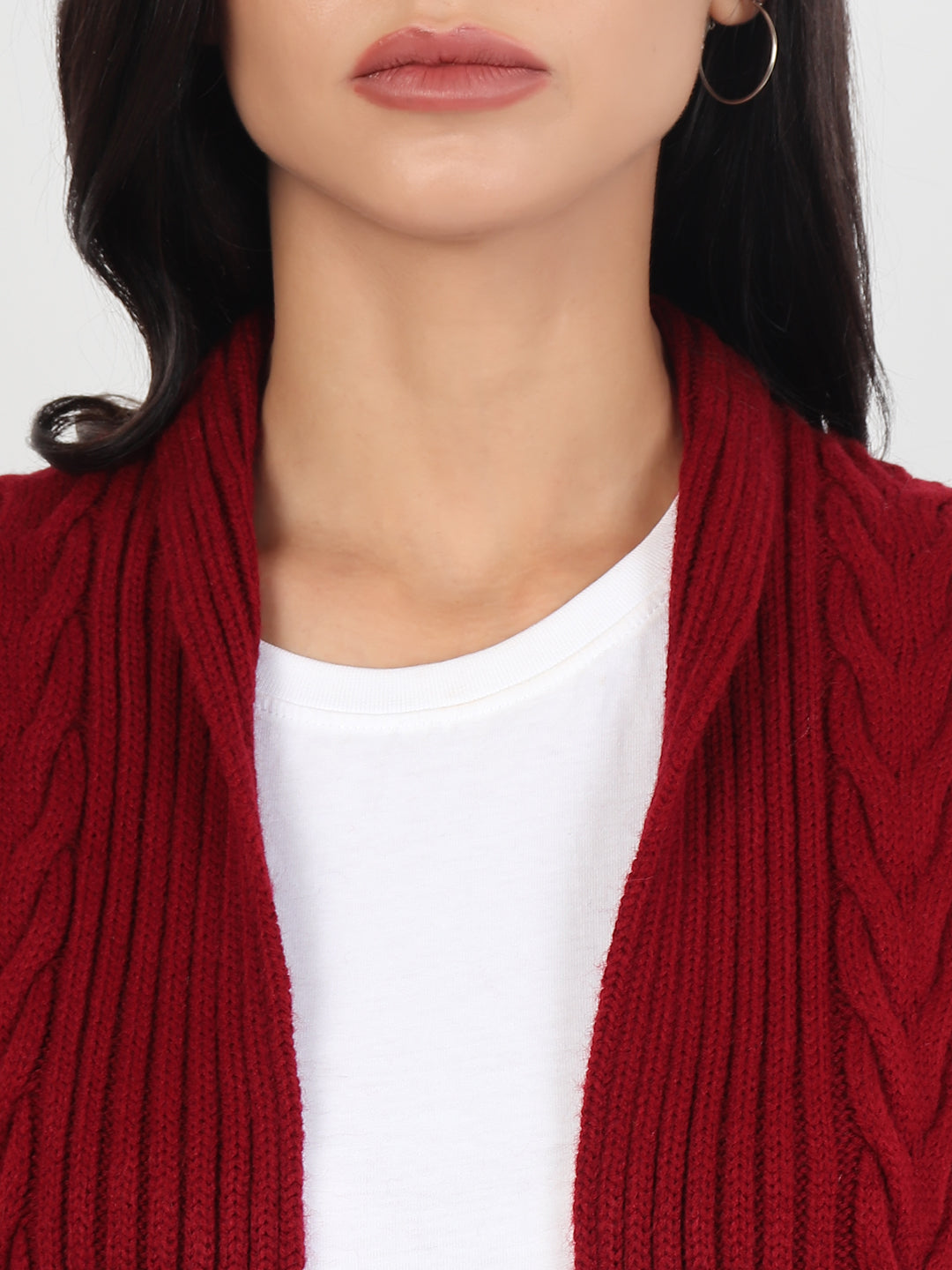 Maroon Knitted Woolen Front Open Sweater
